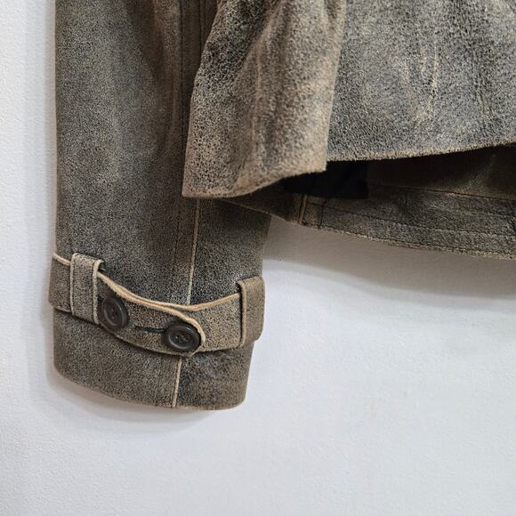 Express Womens Vtg Y2K Moto Brown Genuine Leather Suede Double Breasted Jacket 2 - Picture 7 of 12